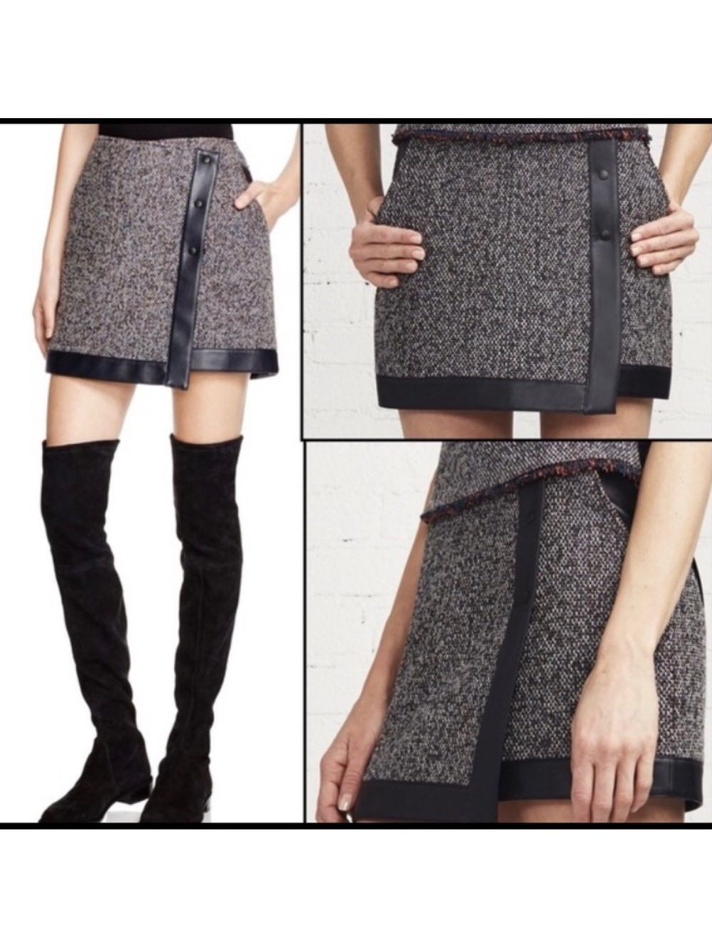 Bailey 44 Tweed Mini Skirt Faux Leather Trim Size XS